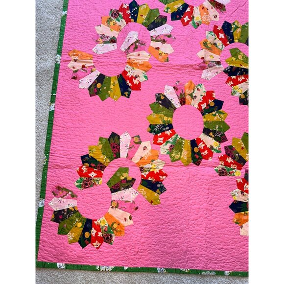 LaDan Abosein Pretty In Pink Quilt Dresden Petals Colorful Floral Size 62x42 - Picture 7 of 7